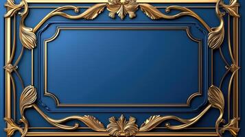 Golden frame with blue background photo