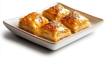 A plate with four baklava pieces on it photo