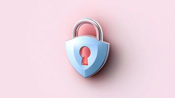 A blue and red lock with a keyhole on a pink background photo