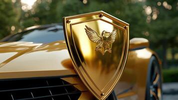 Golden eagle shield on a sports car photo