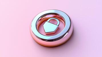 A shiny metal lock on a pink background photo
