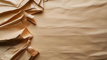 Crumpled brown paper background with copy space photo