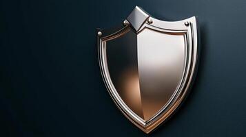A shiny metal shield on a dark blue background photo