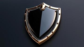 A black and gold shield on a black background photo
