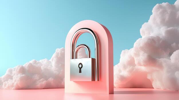 A padlock is sitting on top of a cloud photo