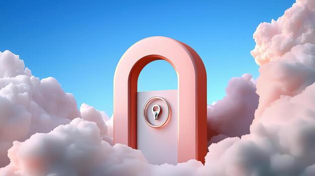 A pink padlock is in the clouds photo