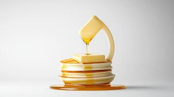 A stack of pancakes with syrup being poured on top photo