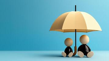 A wooden figure under an umbrella photo