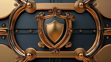Golden shield on a black background photo