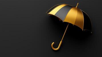Golden umbrella on black background 3d illustration photo
