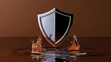 A shield is floating in a pool of water photo