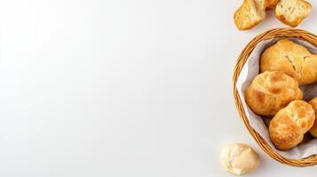 Bread in basket on white background photo