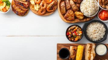 A variety of food on wooden boards photo