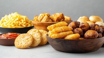 A bowl of different types of food photo
