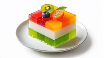A piece of jell - o cake with fruit on it photo