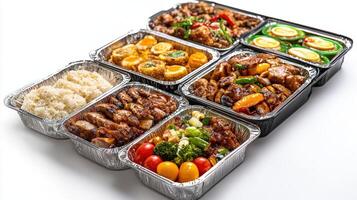 A variety of food in aluminum containers photo