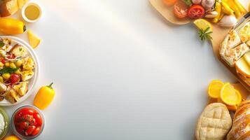 A table with various types of food and drinks photo