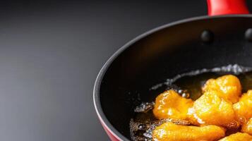 Fried chicken in a frying pan photo