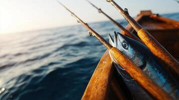 A fish is sitting on the bow of a boat photo
