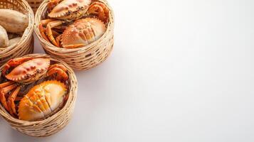 Crab in basket on white background photo