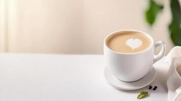A cup of coffee with a heart shape on top photo