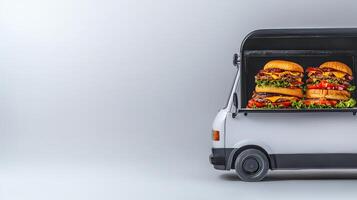 A food truck with burgers in the back photo