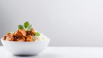 Chicken tikka masala curry in white bowl on white background photo