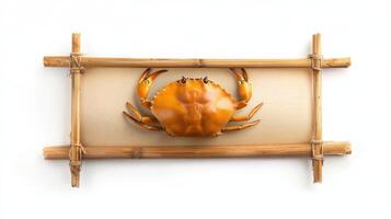 A crab is sitting on top of a bamboo frame photo