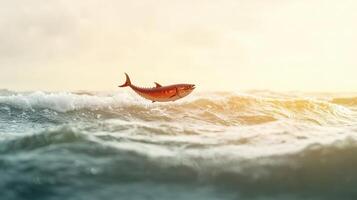 A shark is flying over the ocean waves photo