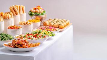 A buffet table with various types of food photo