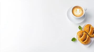 Coffee and croissants on white background photo