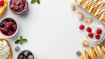 Various desserts and pastries on a white background photo