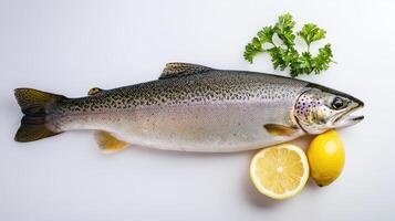 A fish with lemon slices and parsley photo