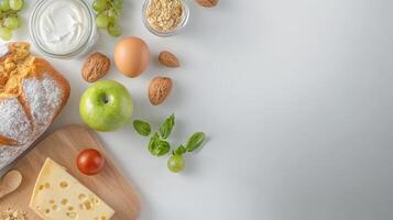 Foods with different ingredients on a cutting board photo