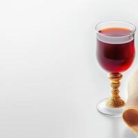 A glass of wine and a cloth with a napkin photo