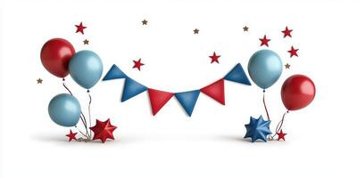 Red, white and blue balloons and bunting on a white background photo