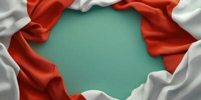 A red and white flag with a hole in it photo