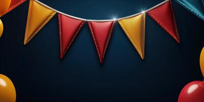 Colorful bunting flags and balloons on a dark background photo
