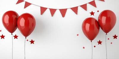 Red balloons and bunting on a white background photo