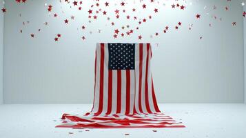 An american flag is sitting on a table with red stars photo