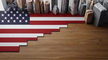 A wooden floor with a flag of the united states photo
