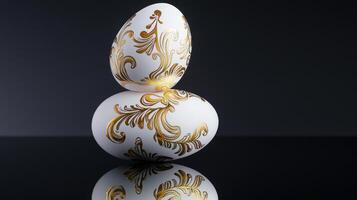 Golden easter eggs on black background 3d rendering photo