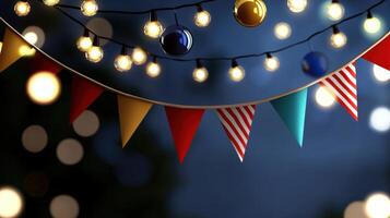 Colorful garland with lights and flags photo