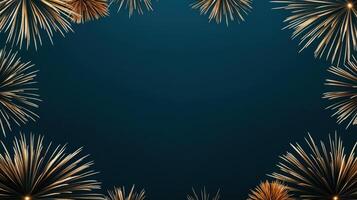 Golden fireworks on a dark blue background photo