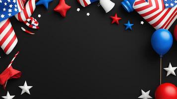 American flag and balloons on black background photo