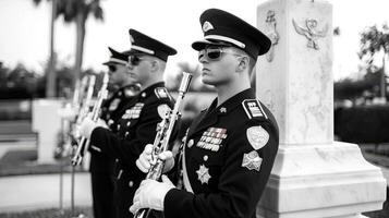 A black and white photo of a group of men in uniform
