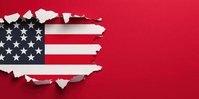 American flag in hole in red background 3d rendering photo
