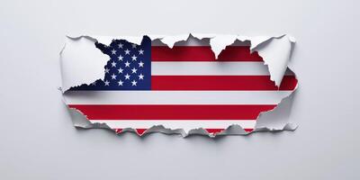 American flag in torn paper on white background photo
