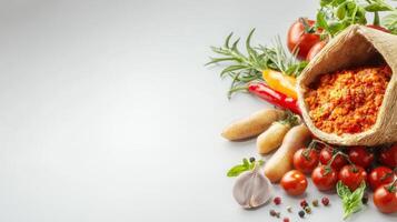 Fresh vegetables and spices in a basket photo