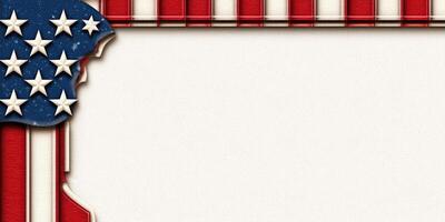 An american flag background with a blank white frame photo